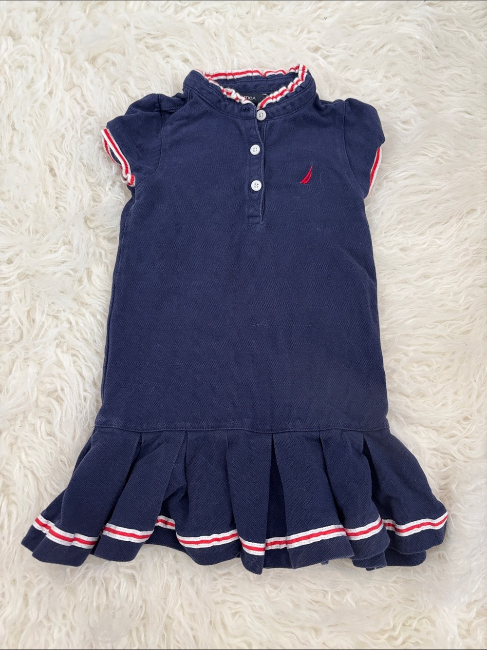 Nautica Navy Dress with Red Trim and White Stripe Accents size 3T